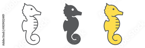 Seahorse icon collection, sea and ocean animals, sea horse vector icon set, vector graphics, editable stroke outline sign, eps 10