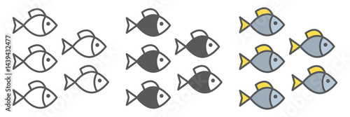 Group of sea fishes icon collection, sea fish and ocean animals, fishes vector icon set, vector graphics, editable stroke outline sign, eps 10