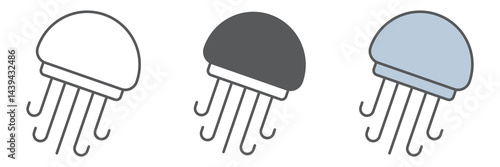 Jellyfish icon collection, sea and ocean animals, jellyfish vector icon set, vector graphics, editable stroke outline sign, eps 10
