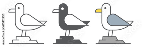 Seagull icon collection, sea and herring gull, seagull vector icon set, vector graphics, editable stroke outline sign, eps 10