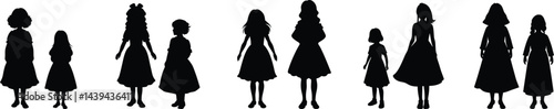 sisters silhouette, Two girl together silhouette.