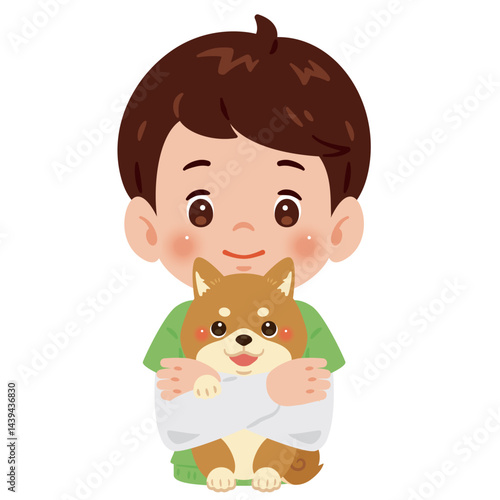柴犬を抱く男の子1