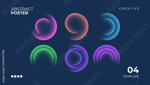 Futuristic abstract poster with color gradient round shapes. Abstract background with soft colored spheres for creative graphic design. Vector illustration.