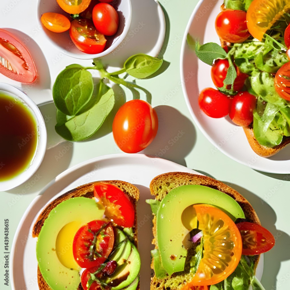 Naklejka premium Nutrition -related image Fruits and vegetables, vibrant and fresh, on a rustic wooden table/ Healthy smoothie in a bright kitchen/ Macro shot of fresh berries sprinkled with water droplets/ meal plan