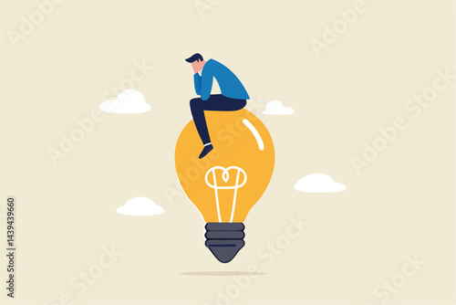 Creative thinking, using imagination and creativity for solution idea or solve business problem, contemplation or brilliant idea concept, smart businessman thinking on imagination lightbulb idea.