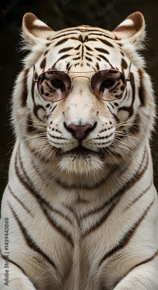 Fototapeta premium White Tiger with Glasses: A Curious Portrait