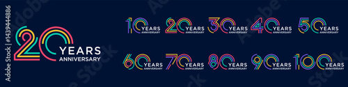 Free Download collection anniversary 10 to 100 year logo designs. abstract number for celebration event, wedding, greeting card, and invitation, vector illustration - GFXLoad