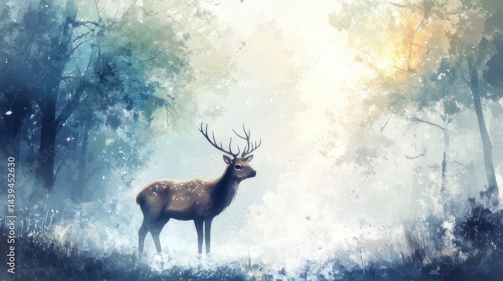 Fototapeta premium A soft pastel flower template with minimal cartoon animals around the border, sparkling stars in the background, dreamy atmosphere