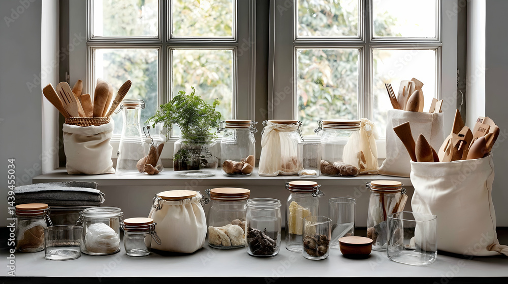 Reusable Glass Jars Highlighting a Sustainable Kitchen Space