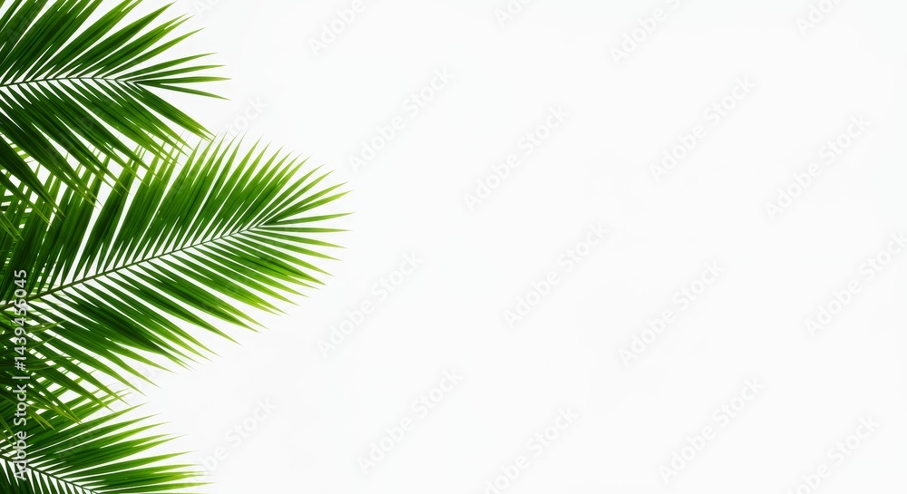 Fototapeta premium Summer Green Palm Leaves Against a White Background 