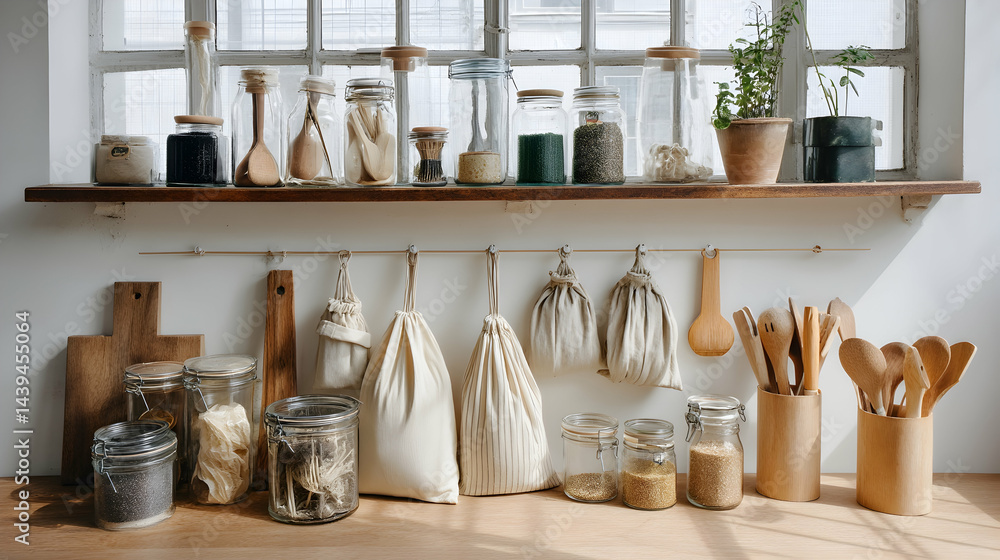 Reusable Glass Jars Highlighting a Sustainable Kitchen Space