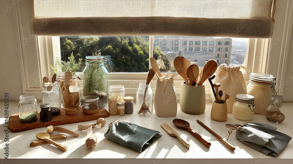 Neat Zero Waste Kitchen Shelves Full of Glass Storage Jars