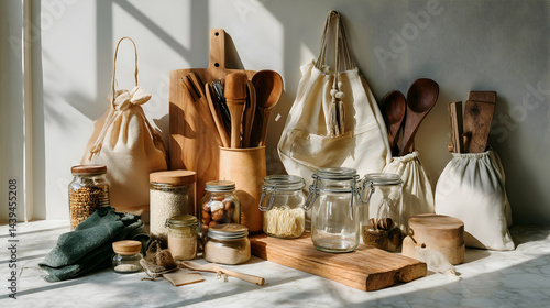 Neat Zero Waste Kitchen Shelves Full of Glass Storage Jars