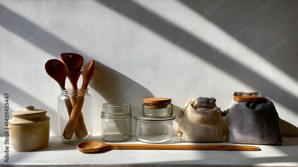 Plastic-Free Kitchen Lifestyle with Transparent Glass Containers