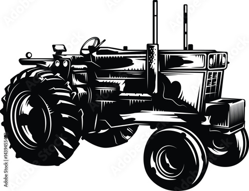 Tractor Silhouette Vector – Abstract Illustration on White Background.Abstract Tractor Silhouette – Isolated Vector Illustration