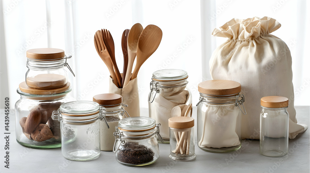 Sustainable Zero Waste Kitchen with Organized Glass Jar Storage