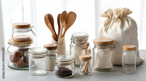 Obraz na płótnie Sustainable Zero Waste Kitchen with Organized Glass Jar Storage w salonie
