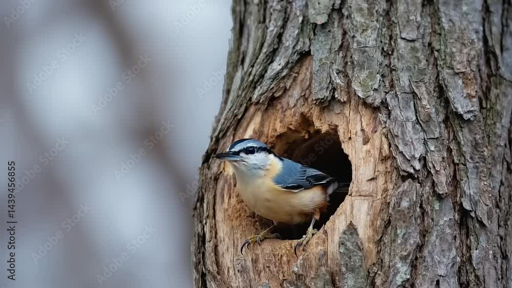 Nuthatch perched in tree cavity. Nuthatch perched in tree cavity.