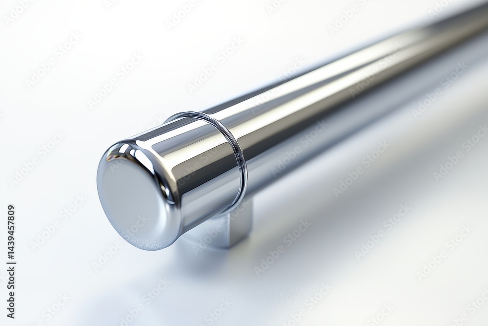 Shiny metal rail rests on a smooth surface highlighting its polished design and craftsmanship Shiny metal rail rests on a smooth surface highlighting its polished design and craftsmanship