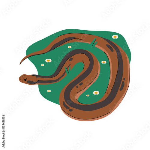Cartoon viper or vector snake. Exotic wild tropic jungle animal or savannah serpent. Venomous desert reptile coiled. Predator character with slithering tongue. Zoo and zoology, biology and nature.