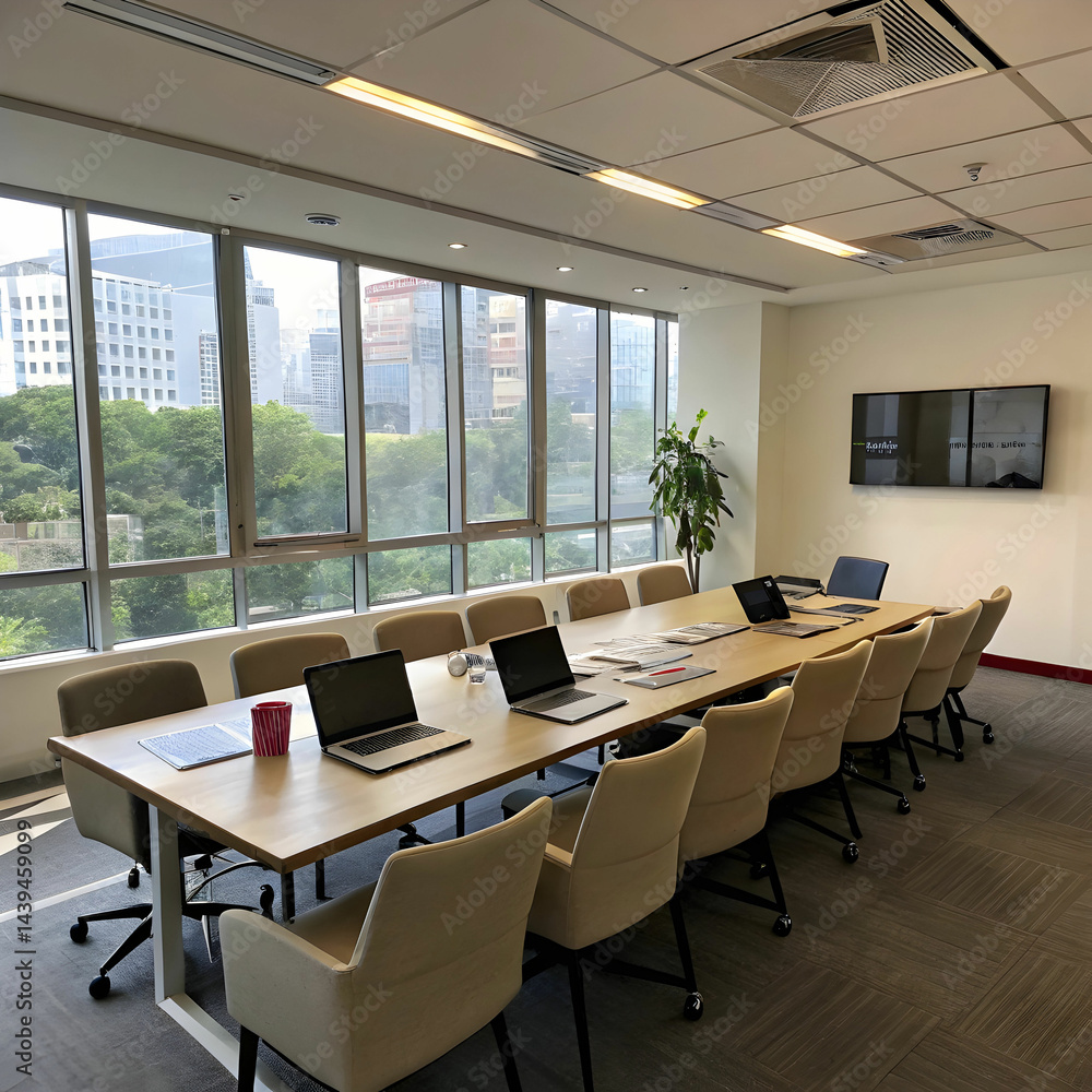 empty chairs arranged in conference room at office empty chairs arranged in conference room at office
