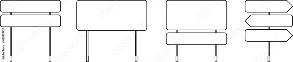 Signpost, direction icon isolated. Road traffic signs set. Board blank with place for text. Isolated information direction sign. Signpost, direction icon isolated. Road traffic signs set. Board blank with place for text. Isolated information direction sign.