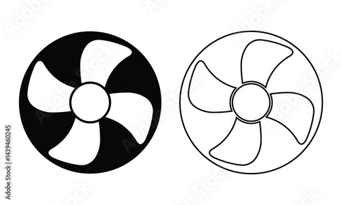 Cooling fan icon set. Stylist cooling system ventilator outline set black vector illustration symbol graphic design. Simple electric cooler wind sign icons isolated on white background. Vector image.
