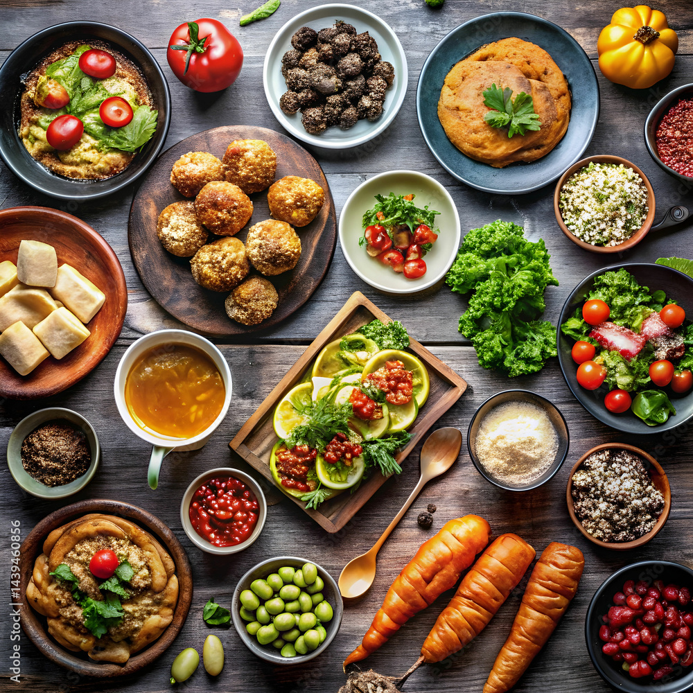directly above shot of food on table directly above shot of food on table