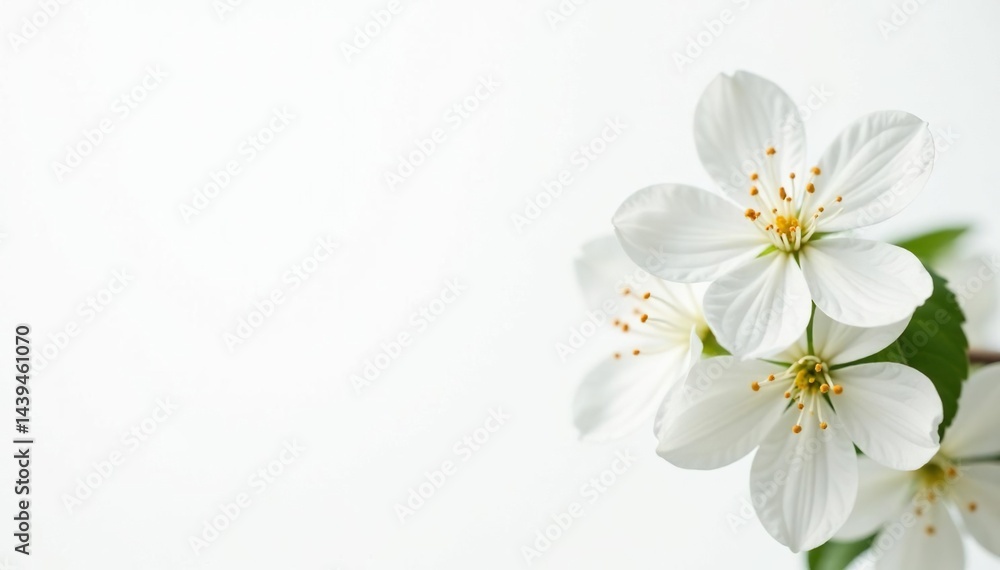 Fototapeta premium Delicate white blossoms against pure white backdrop, beauty, texture, elegant