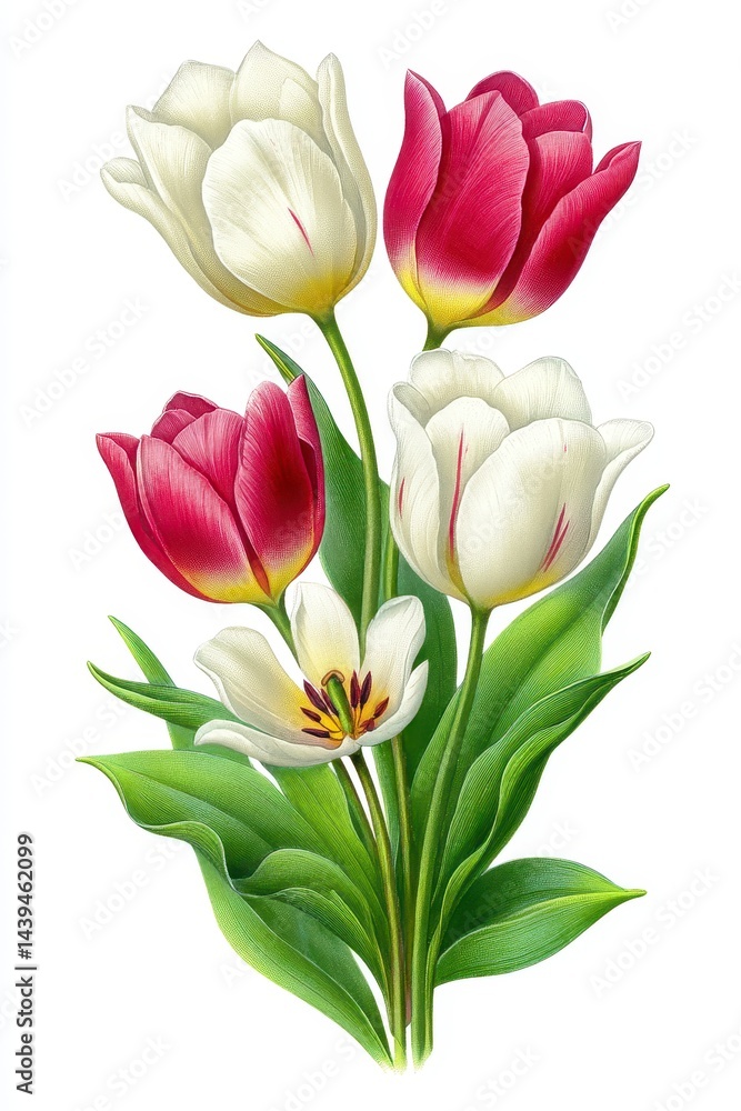 Obraz premium Vibrant Crimson and White Tulip Bouquet Close up