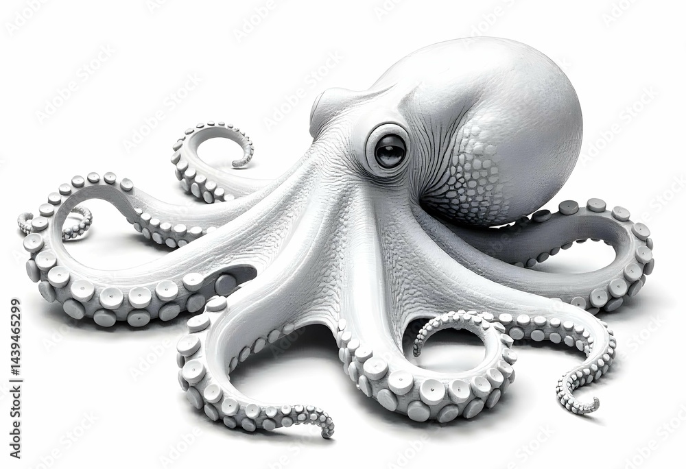 Obraz premium Realistic Pencil Sketch of an Octopus on White Background
