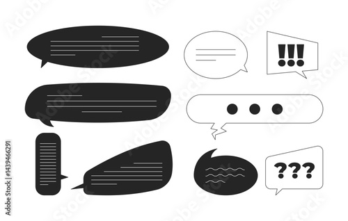 Assorted chat bubbles for messaging UI 2D line objects set. Conversation, feedback, digital communication, texting isolated cliparts vector ink outline items. Monochrome spot illustrations collection