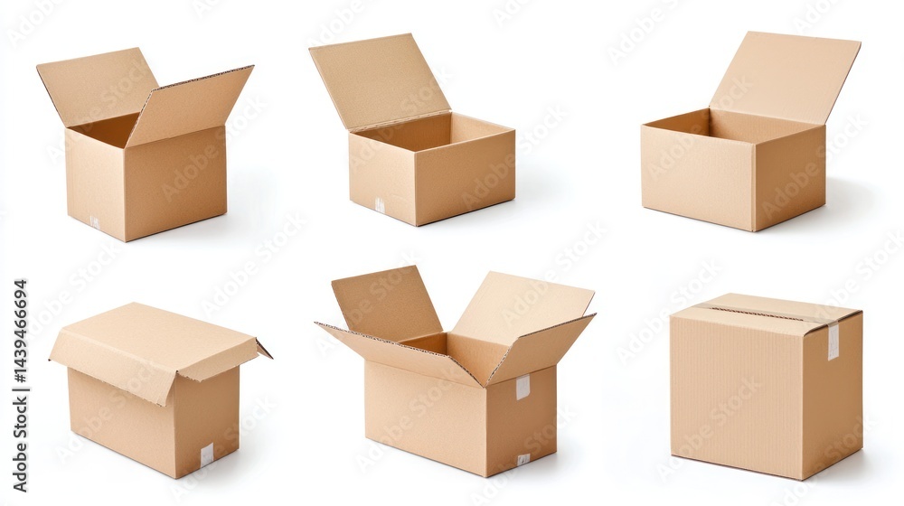 Isolated empty carton boxes with open lids on white background Isolated empty carton boxes with open lids on white background