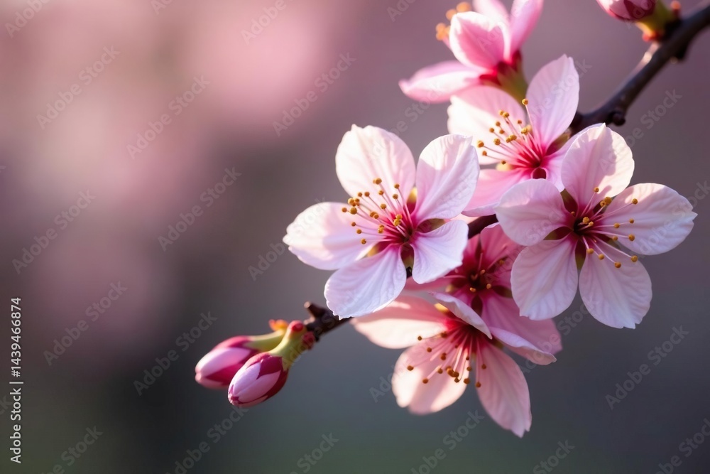 Fototapeta premium Delicate pink sakura blossoms, intricate branch pattern, pattern, japanese, floral pattern