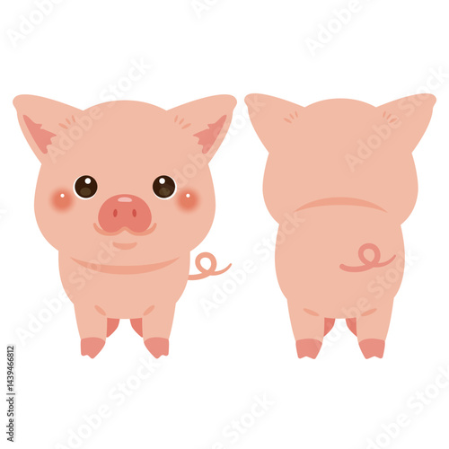 ブタの前後イラストセット