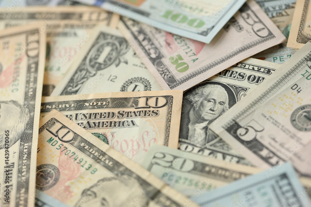 Stack of dollar bills. Hundred, fifty, twenty, ten, five dollars banknote close up Stack of dollar bills. Hundred, fifty, twenty, ten, five dollars banknote close up