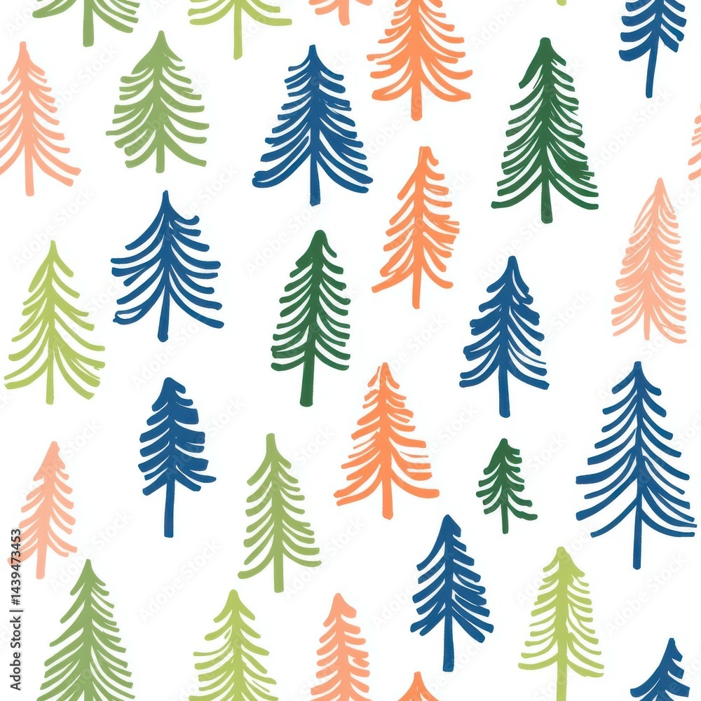 Obraz premium Pattern Christmas trees outline of lime green and blue and orange red pink and blue and lime green Christmas trees . The design is set against a neutral or white background for a clean and modern look