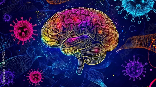 Brain, viruses, abstract