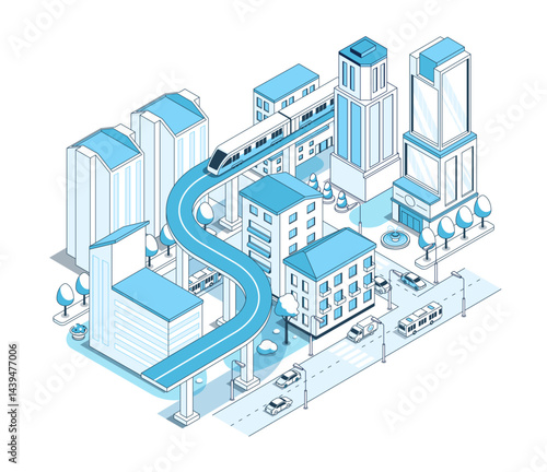 Overpass for elevated train - vector isometric illustration