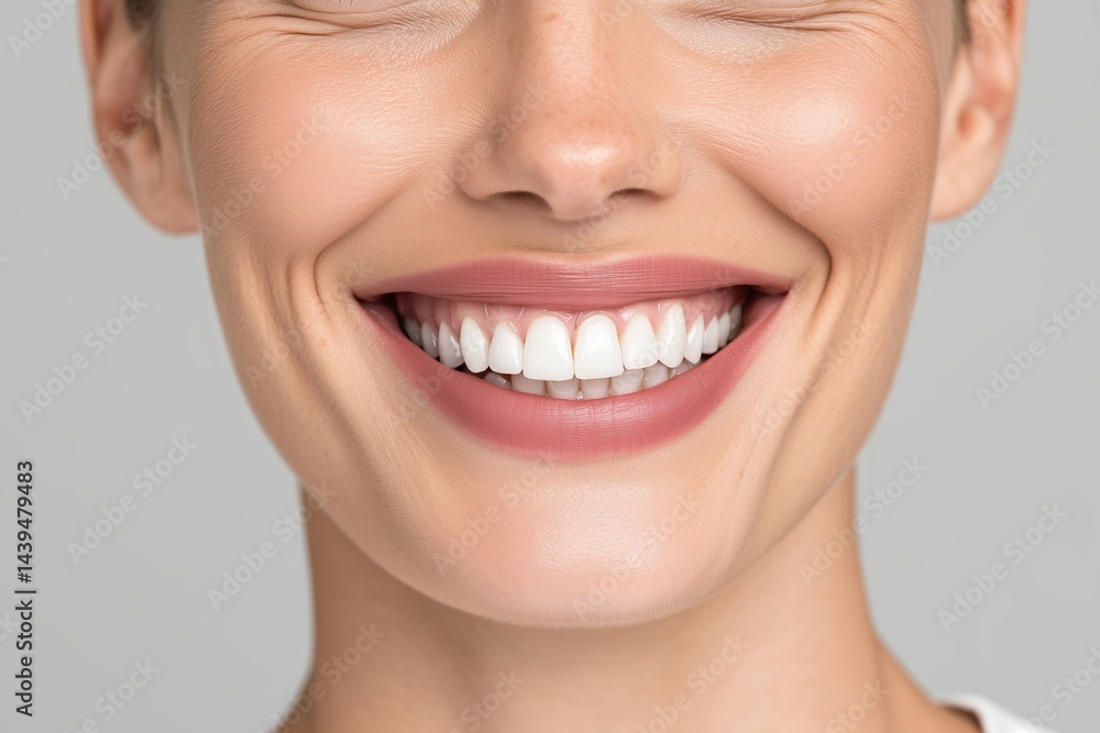 Obraz premium Woman's wide smile. healthy teeth and natural lips in dental and cosmetic care