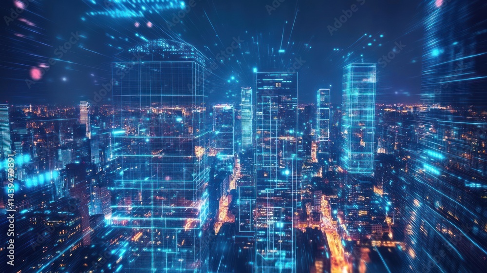 Digital Metropolis: A Futuristic Cityscape at Night Digital Metropolis: A Futuristic Cityscape at Night