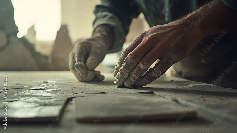 Obraz premium Craftsman Laying Ceramic Tiles