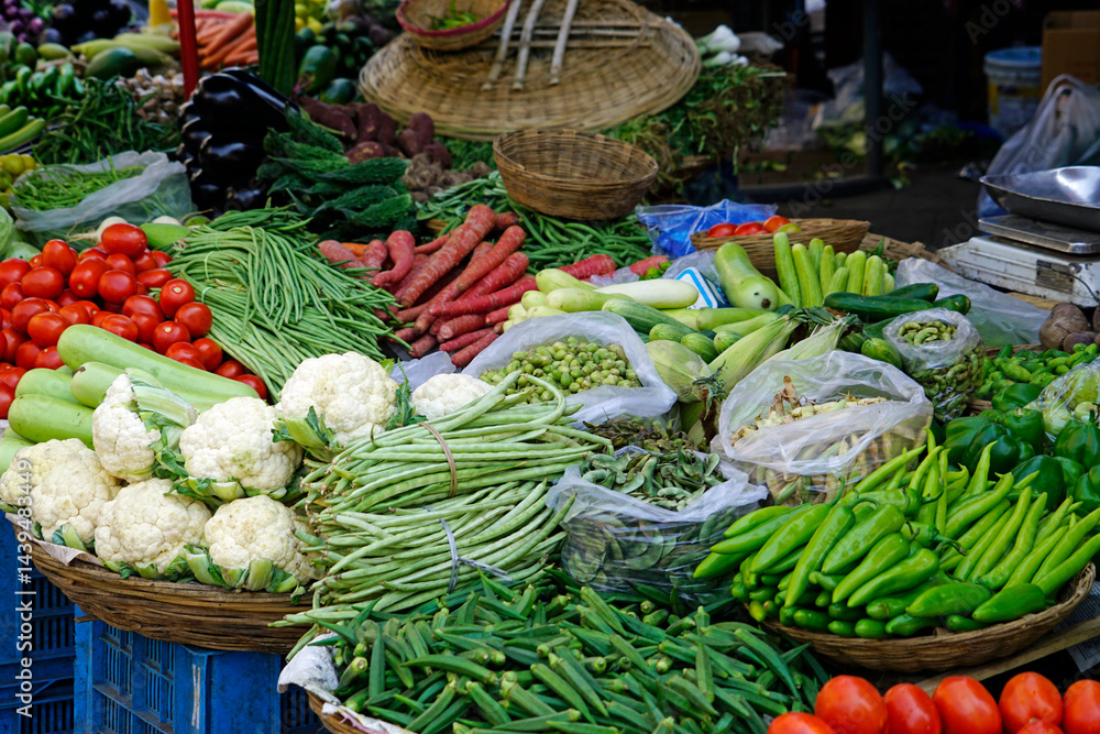 fresh vegetables on a local market in mumbai, india