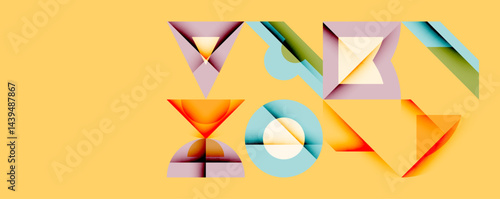 Abstract geometric shapes overlap, creating colorful visual composition. Soft gradients enhance depth, texture.