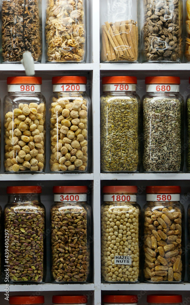 Market stall selling dried nuts