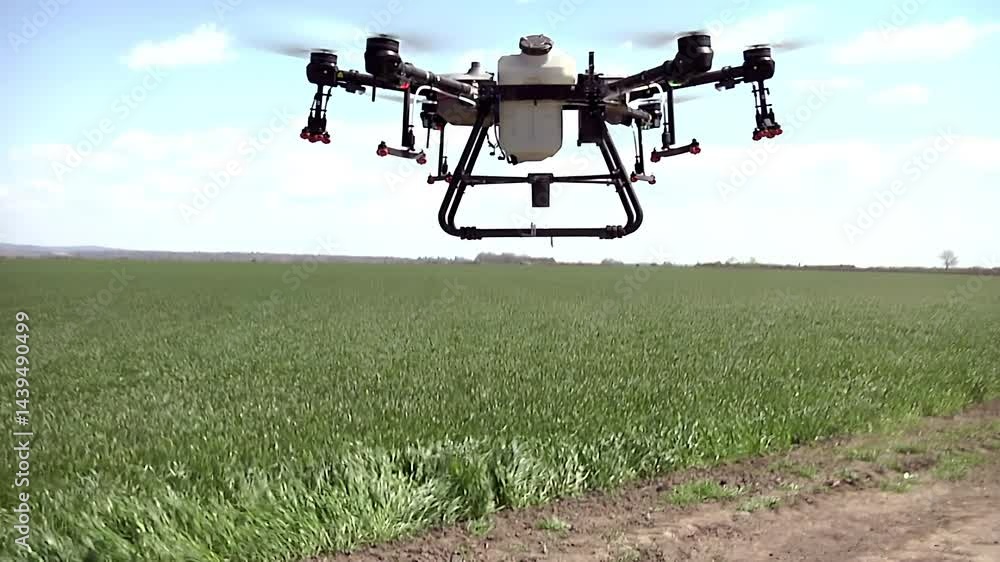The Use of Drones in Modern Agriculture ;Spraying crops against weeds using a drone The Use of Drones in Modern Agriculture ;Spraying crops against weeds using a drone