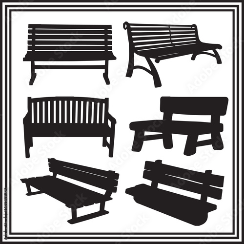 Six Different Types of Wooden Park Benches Silhouettes