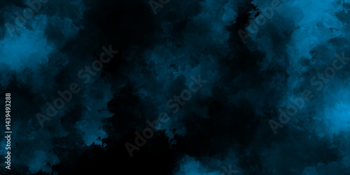 abstract black fog or smoke blue color isolated background, dark sky blue and thunderstorm clouds, Colorful fractal nebula dust on black background.
