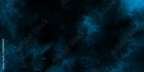 abstract black fog or smoke blue color isolated background, dark sky blue and thunderstorm clouds, Colorful fractal nebula dust on black background.
