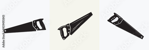 Hand Saw Icons Set Black Silhouette Tool Illustrations